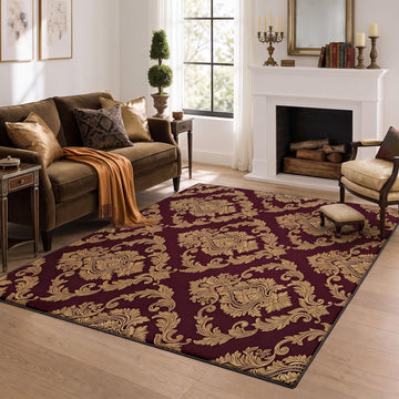 Area Rug, Washable, Non Slip Backing, Victorian Burgundy