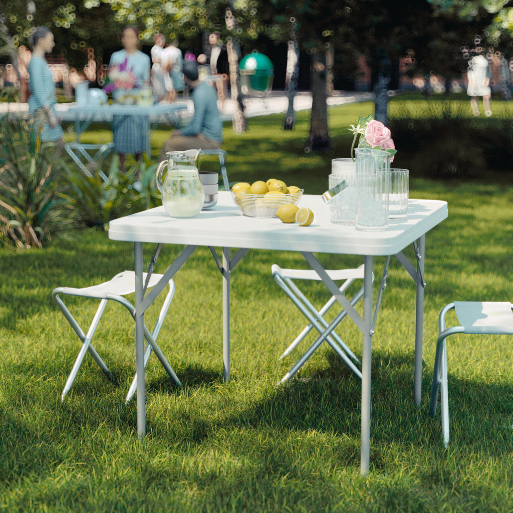 Elon Square Plastic Folding Table, Portable Dining Card Table for 4 People, Indoor-Outdoor Use, 34.25", Granite White