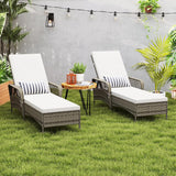 Wicker Chaise Lounge Chair, Patio Rattan Recliner with 6-Position Adjustable Backrest, Soft Cushions