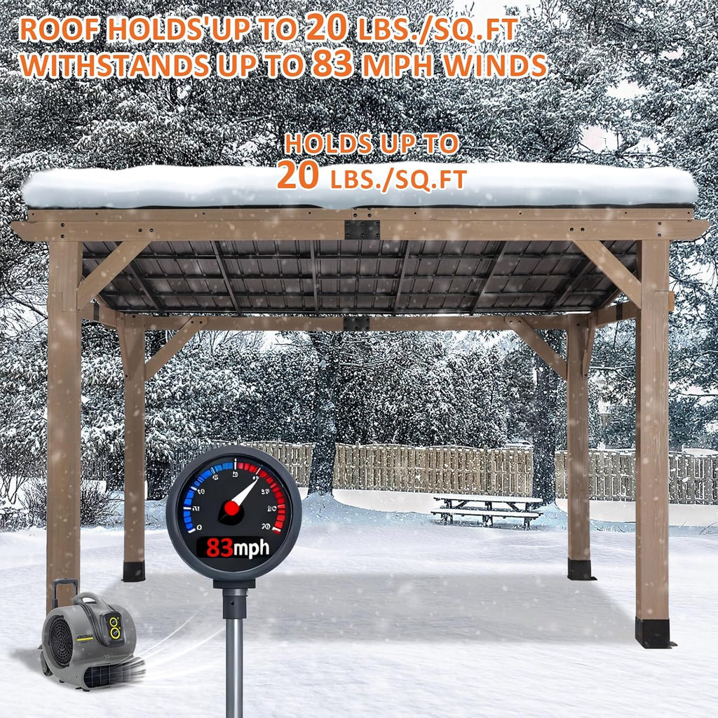 Cedar Wood Gazebo 10' x 12',Wooden Grill Gazebo with Sloped Galvanized Steel Roof,Permanent Hardtop Patio Pavilion