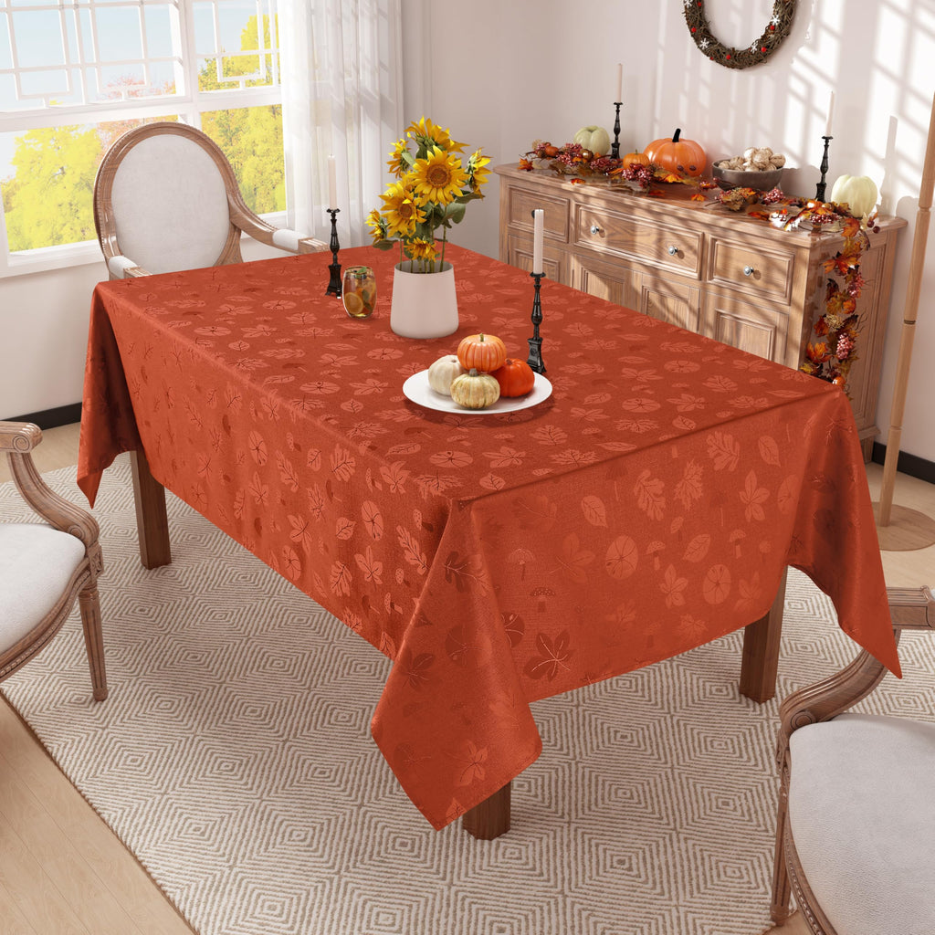 Rectangle Thanksgiving Tablecloth, Waterproof Jacquard Fall Table Cloth, Damask Cloth Table Cover for Harvest Decor