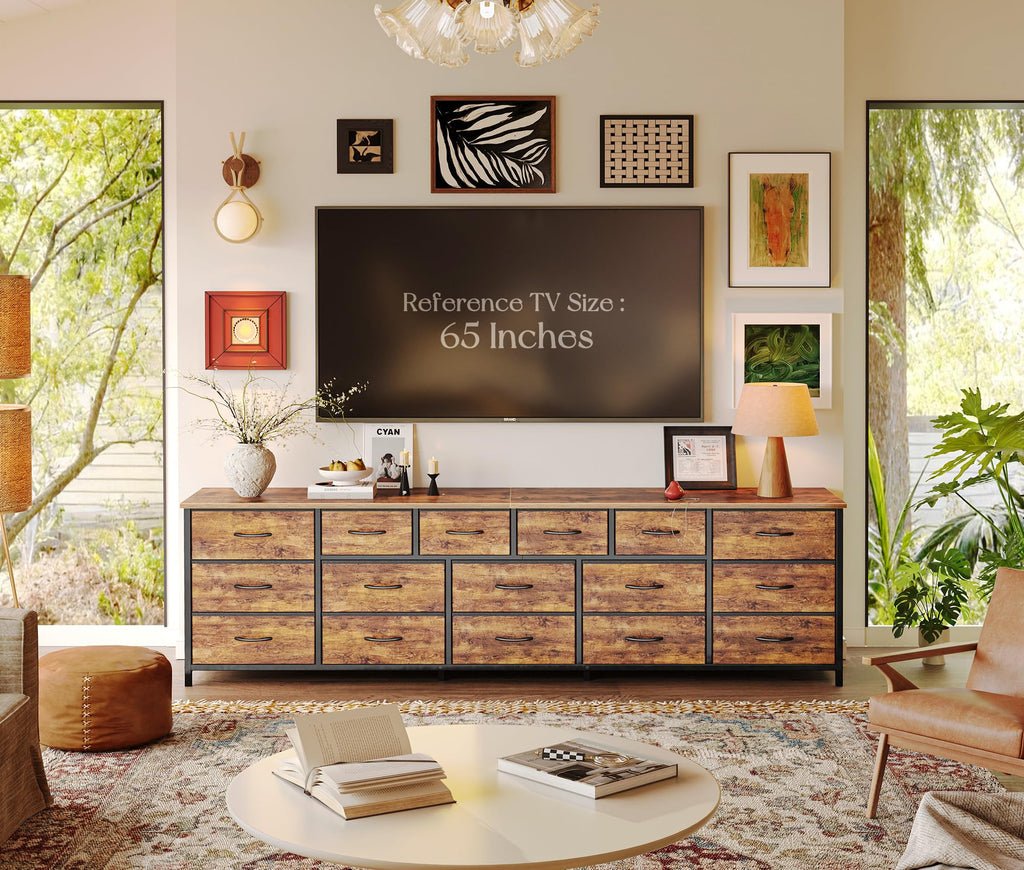 77.6" Long Dresser, 16 Drawer Fabric Dresser for Closet, Wide Chest of Drawers with Storage, TV Stand for 65, 75, 85