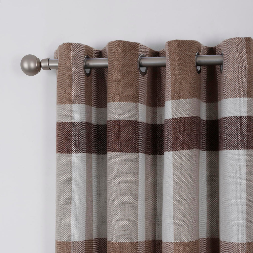 Beige Brown Plaid Curtains Farmhouse Window Curtains Highland Woolen Look Grommet Drapes Bedroom 2 Panels 45 * 95