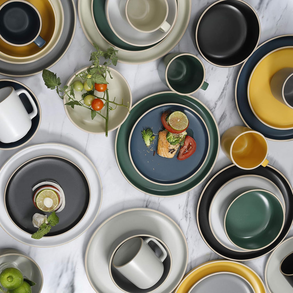 Zuma 16 Piece Round Kitchen Dinnerware Set, Dishes, Plates, Bowls, Mugs, Service for 4, Matte Stoneware