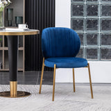 Amoa Contemporary Golden Metal Legs with Velvet Upholstered Dining Chairs Set of 2, Blue