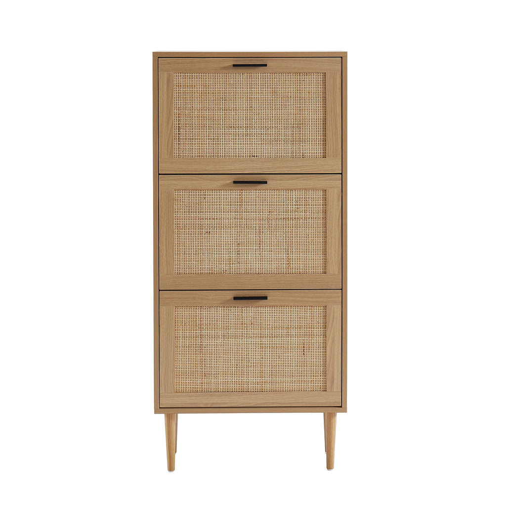 Amana Shoe Cabinet Oak Effect and Rattan Cane 60 cm
