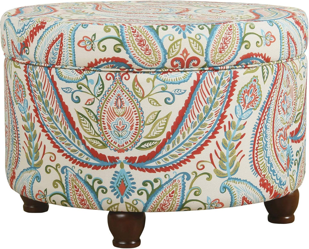 Home Decor | Upholstered Round Storage Ottoman | Ottoman with Storage , Bold Paisley Large