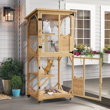 Catio Outdoor Cat Enclosure with Scratcher, Wooden Window Catio