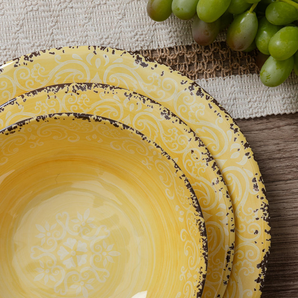 Farmhouse Melamine Dinnerware Set for 4, BPA Free and stackable Dishes Set