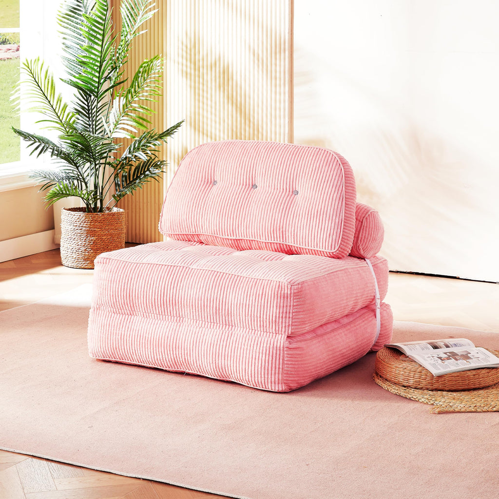 Folding Futon Sleeper Sofa Bed Chair, No Assembly, Pink 5