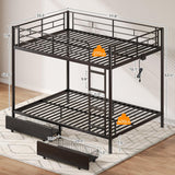 Metal Bunk Bed Full Over Full with USB Charging Station, LED Bunk Bed with 2 Storage Drawers