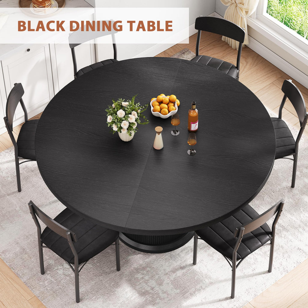 47′′-63′′ Extendable Round Dining Table for 4-8 with Dust-Proof 2-Tier Storage Shelf Space Saving Expandable Wood