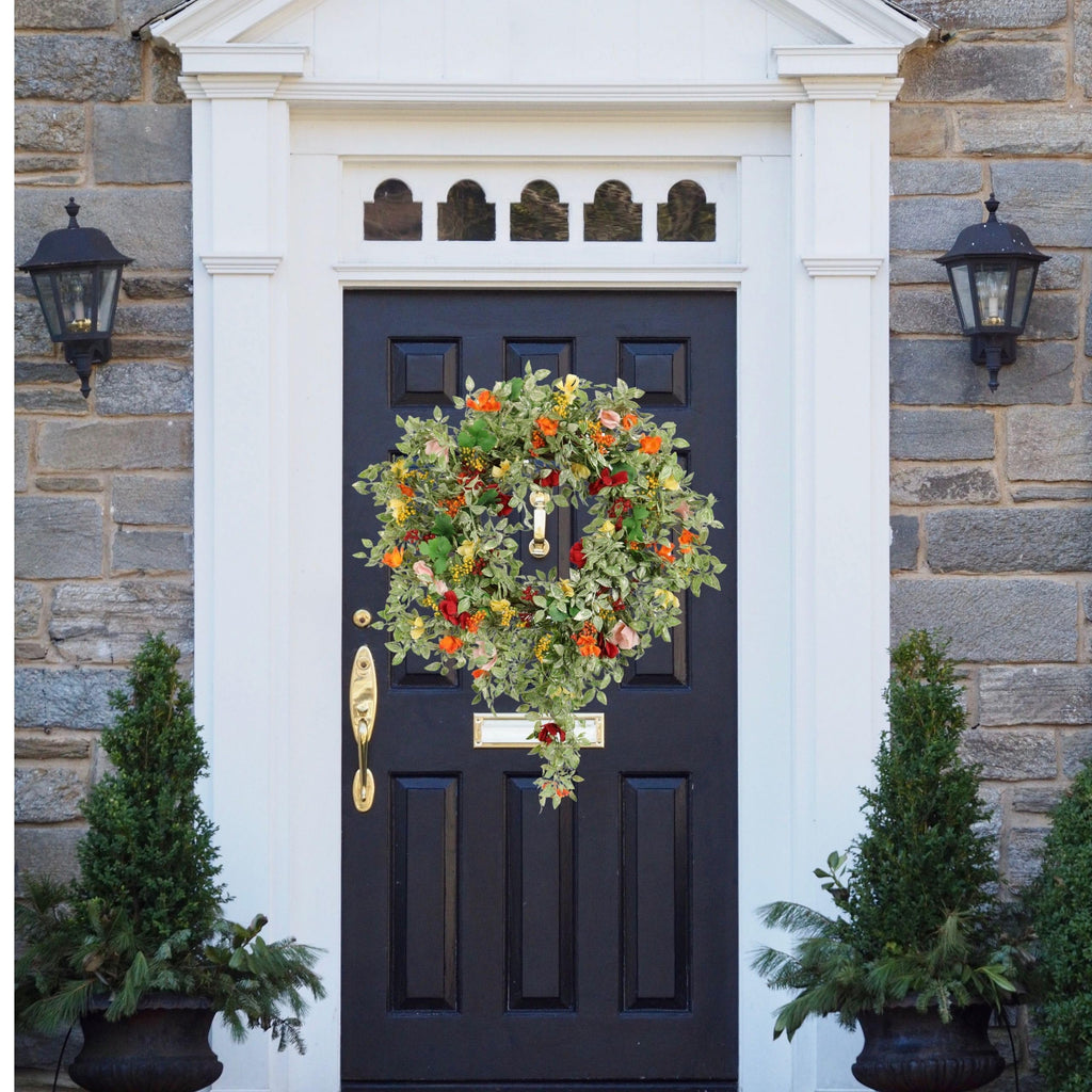 24IN Spring Summer Wreath Multicolor Wreath Spring Floral, Silk Polyester Anti-UV, Front Door, Rustic Farmhouse
