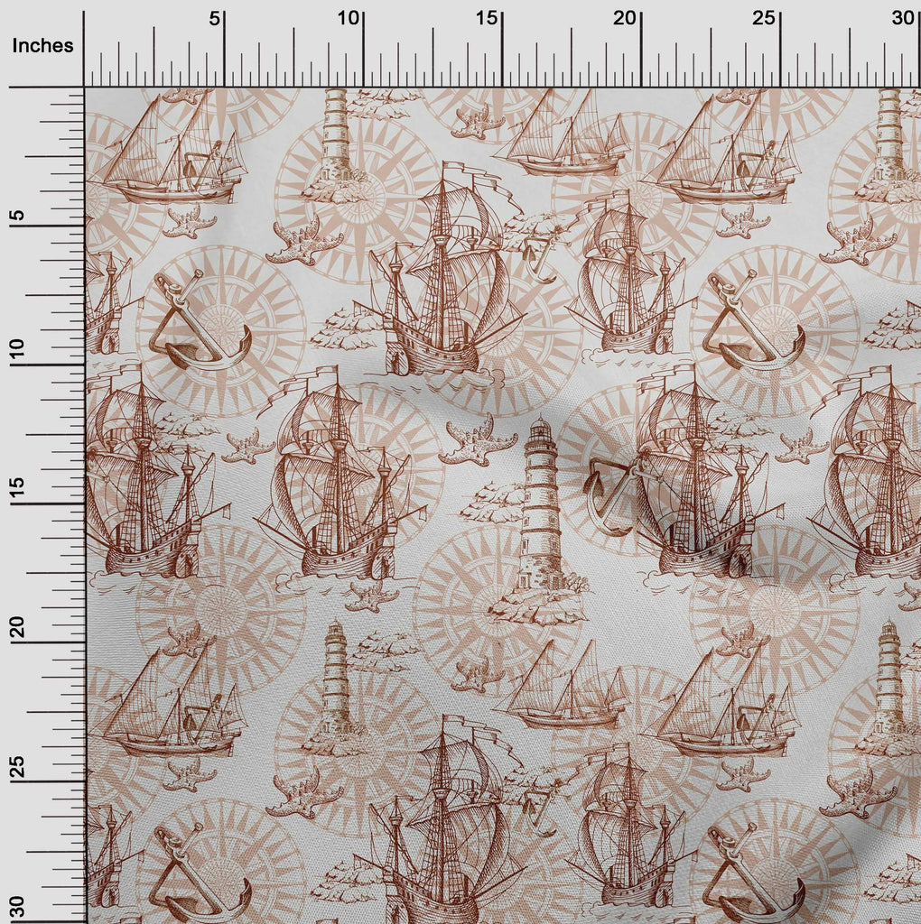 Cotton Cambric Brown Fabric Nautical Prints Sewing Craft Projects Fabric Prints By Yard 42 Inch Wide