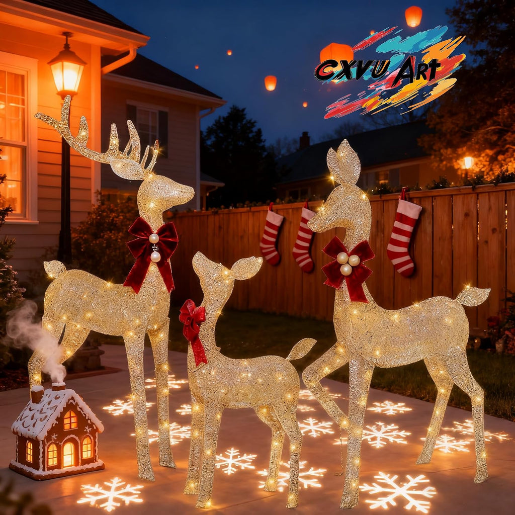 Reindeer Christmas Decoration for Yard, 3-Piece Light Up Reindeer Family for Christmas Outdoor Decorations Yard