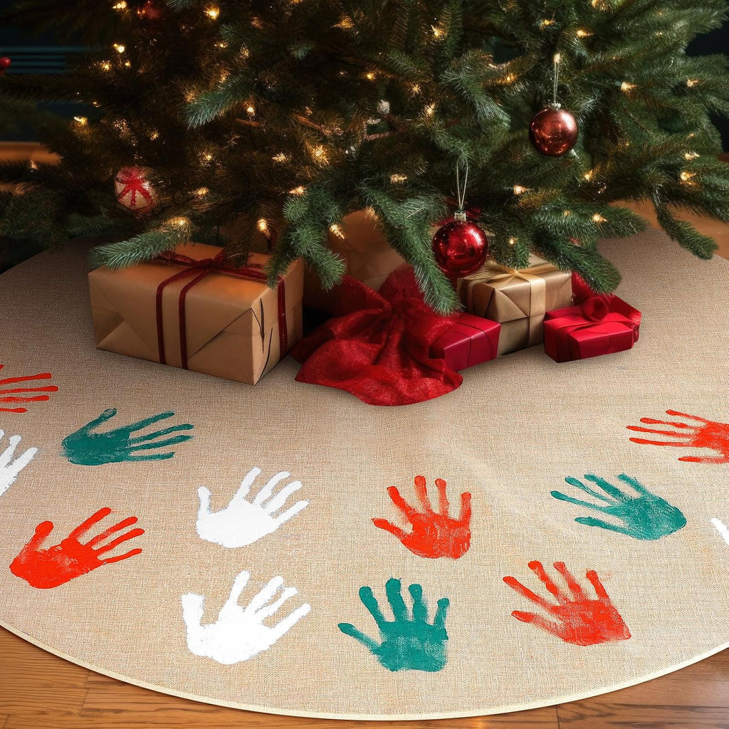 Handprint Christmas Tree Skirt Set, 48 Inches