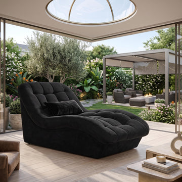 67" Oversized Boneless Chaise Lounge, Chenille Curved Lazy Sofa Chair, Black