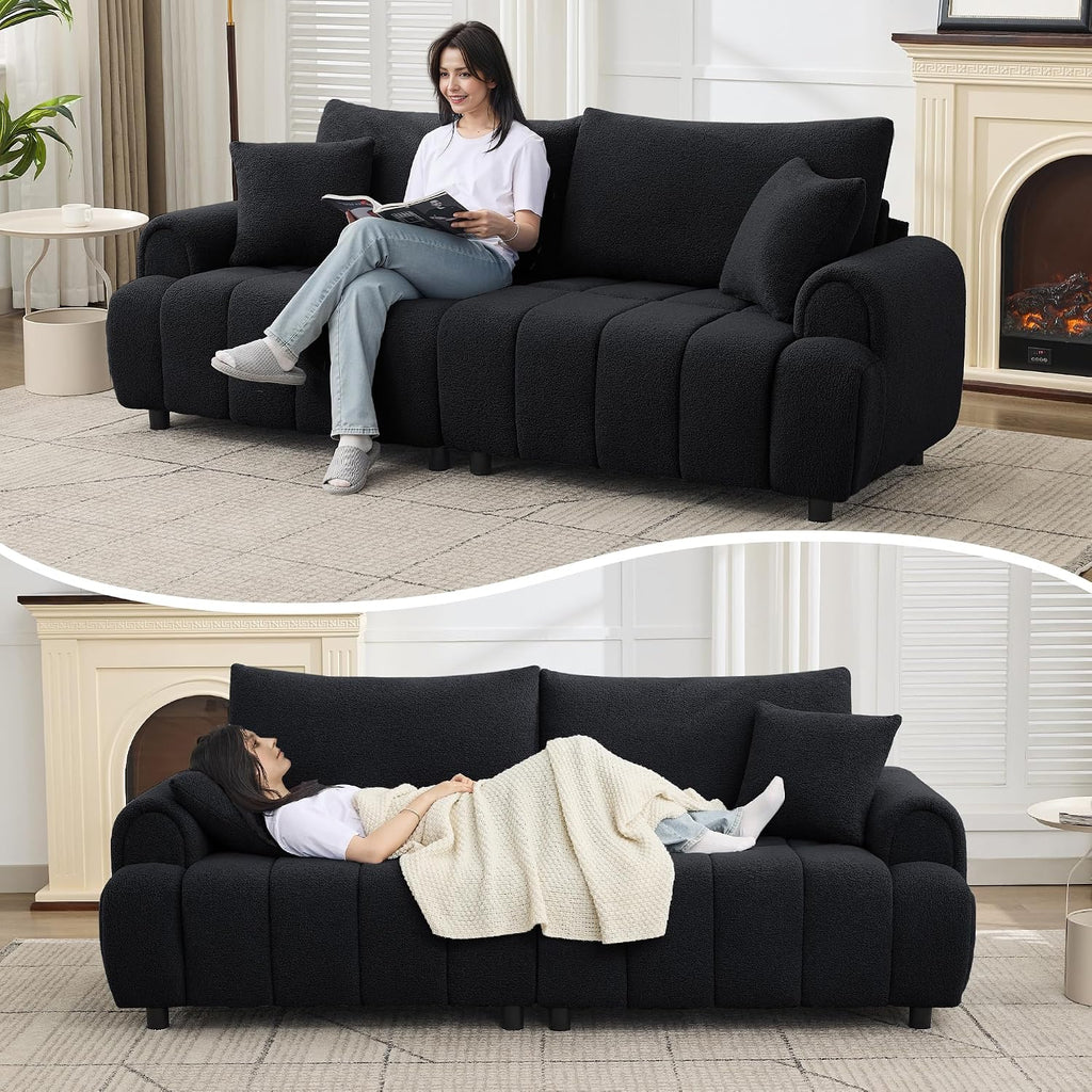 88 "Modern Boucle Sofa Couch, Oversized Comfy 3 Seater Sherpa Curved Sofas Deep Seat