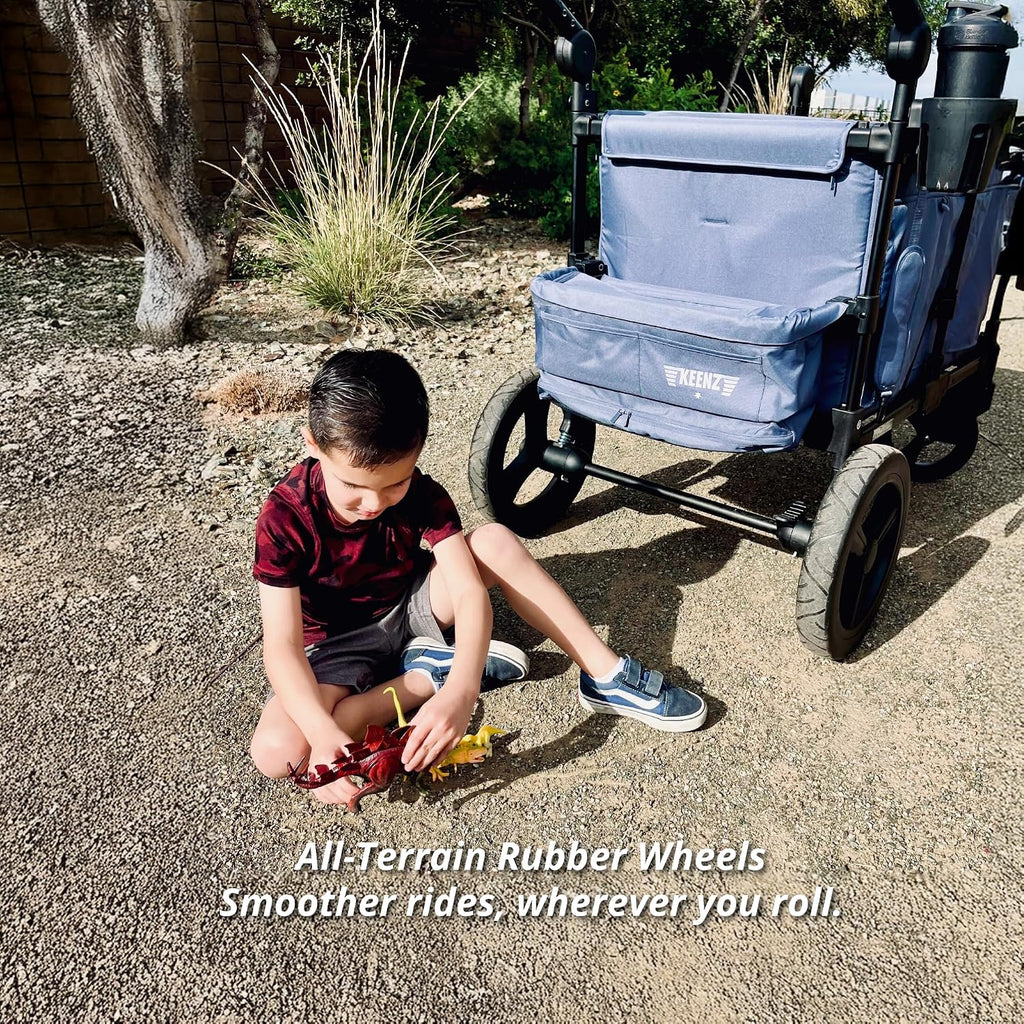 Passenger All-Terrain Stroller Wagon with Reclining Seats, Cooler Bin, Push/Pull Handle, and Rubber Wheels