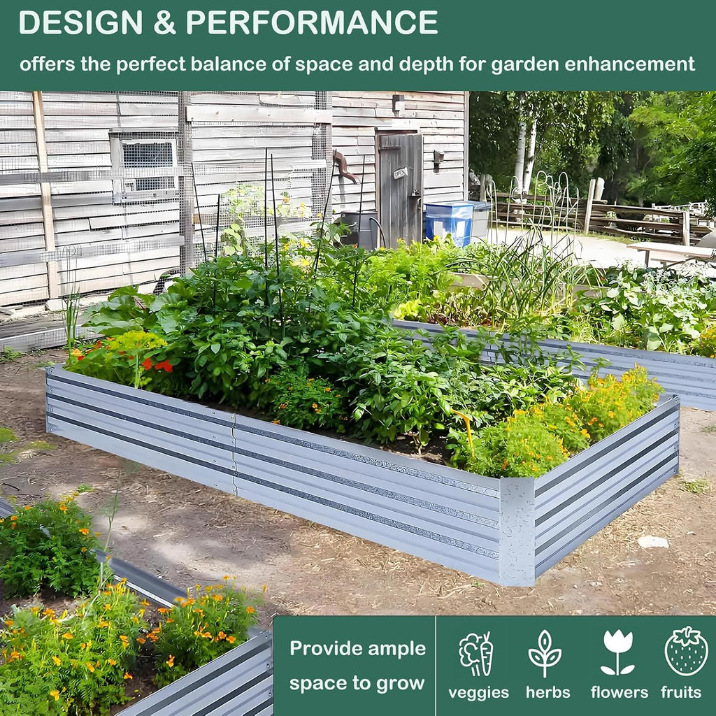 Galvanized Raised Garden Bed 8x4x1ft Single Unit | Above Ground Planter Overlap Panels No-Deform, Anti-Rust