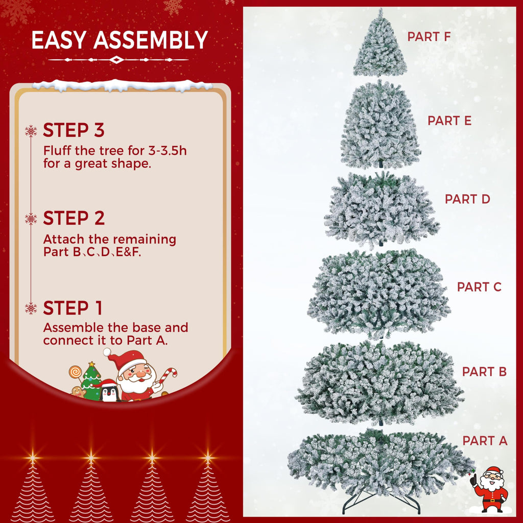 Pre-Lit Christmas Tree 12ft, Flocked Xmas Tree with Lights