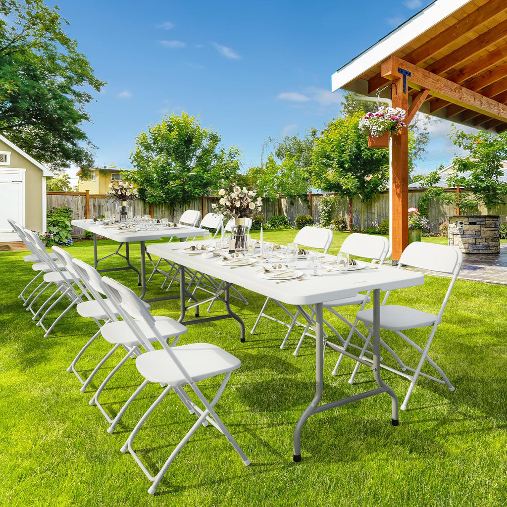 Folding Table 6ft, Portable Collapsible Plastic White Long Tables for Party, Camping, Banquet, Craft, Dining