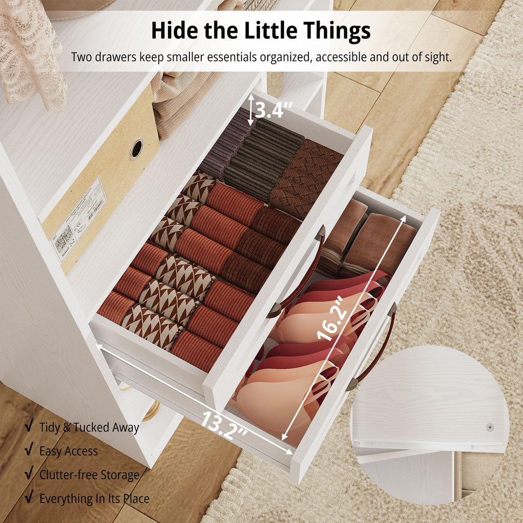 Closet Organizer System with 2 Drawers & Adjustable Shelves, 29.6"