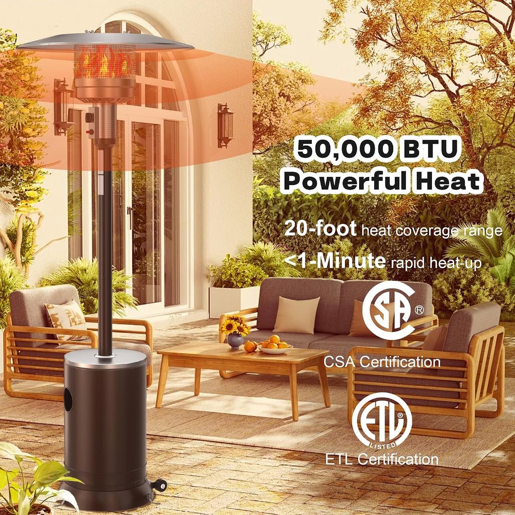 50,000 BTU Patio Heater - Propane Patio Heater with Sand Box, Double-Layer Stainless Steel Burner, Round Table Design