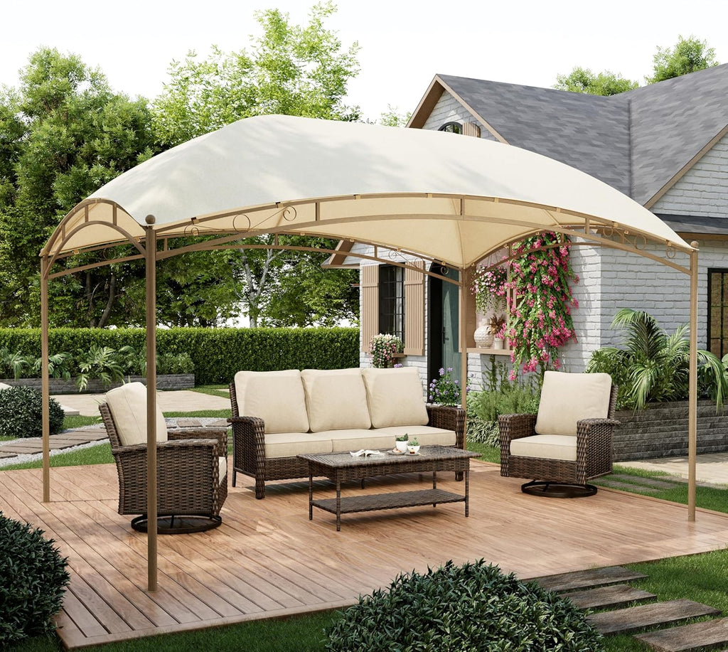10x13 Outdoor Gazebo, Sturdy Metal Frame Pergola for Patio, Waterproof Patio Canopy Pergola Pavilion Grill Gazebo, Sun Shade Canopy and Party Tent for Backyard, Lawn, Deck (Beige)