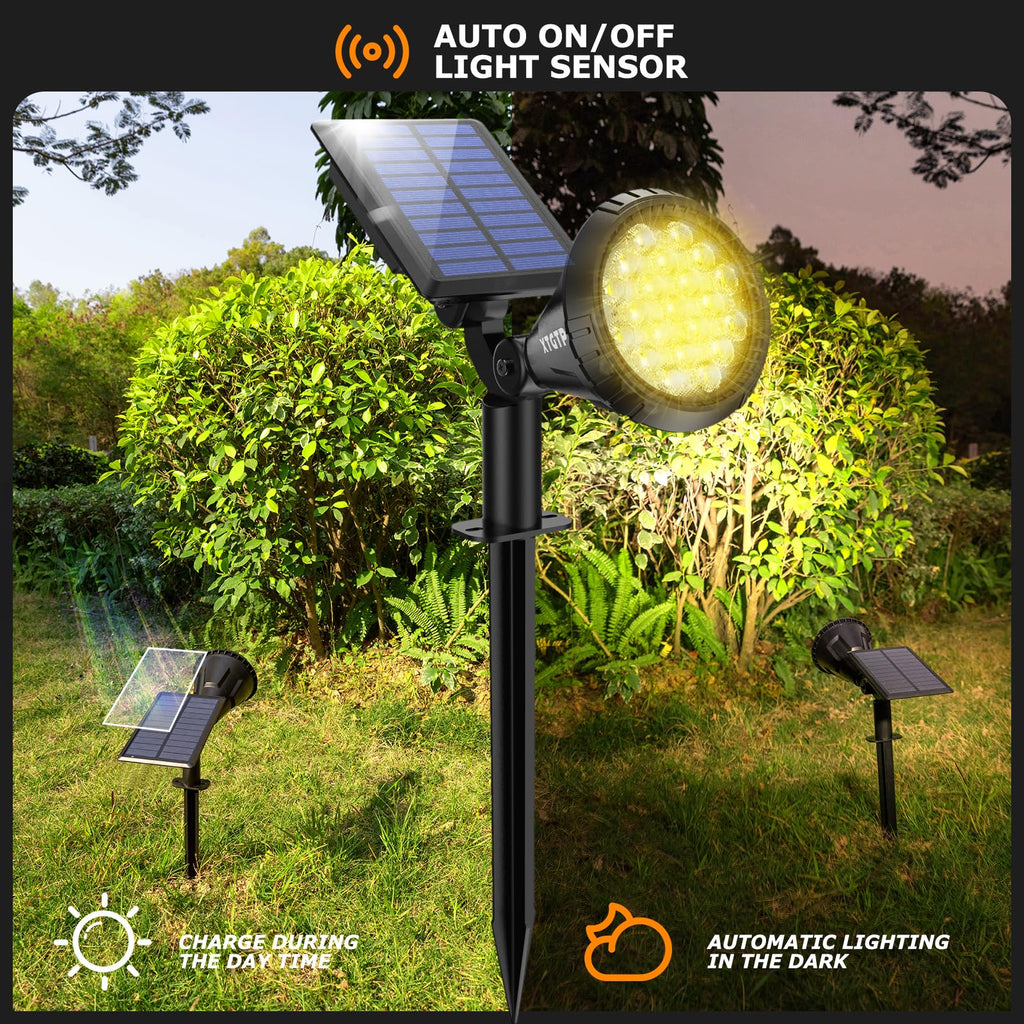 Solar Spot Lights - 21 LED Brightness, IP67 Waterproof, 2-in-1 Adjustable Solar Power Outdoor Lights for Fence, Warm