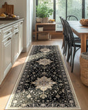 Area Rugs Washable Non-Slip, Floral Vintage Distress Print Pattern Medallion Carpet for Living Room Bedroom