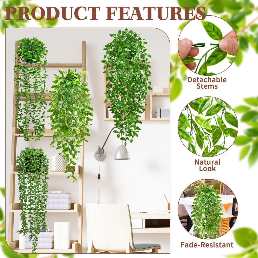 4Pcs Artificial Hanging Plants with Cascading Faux Vines
