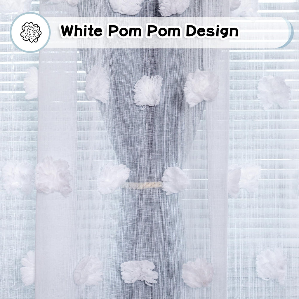 Room Darkening Curtains White Sheer Pom Pom Curtains Dusty Blue Blackout Curtains for Sliding Door Decor Drapes 2