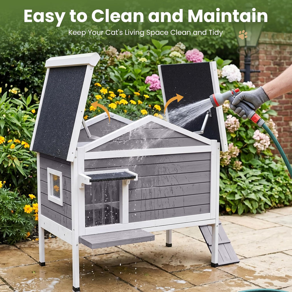 Outdoor Cat House with Insulated Liner, Winter Warm Cat Shelter