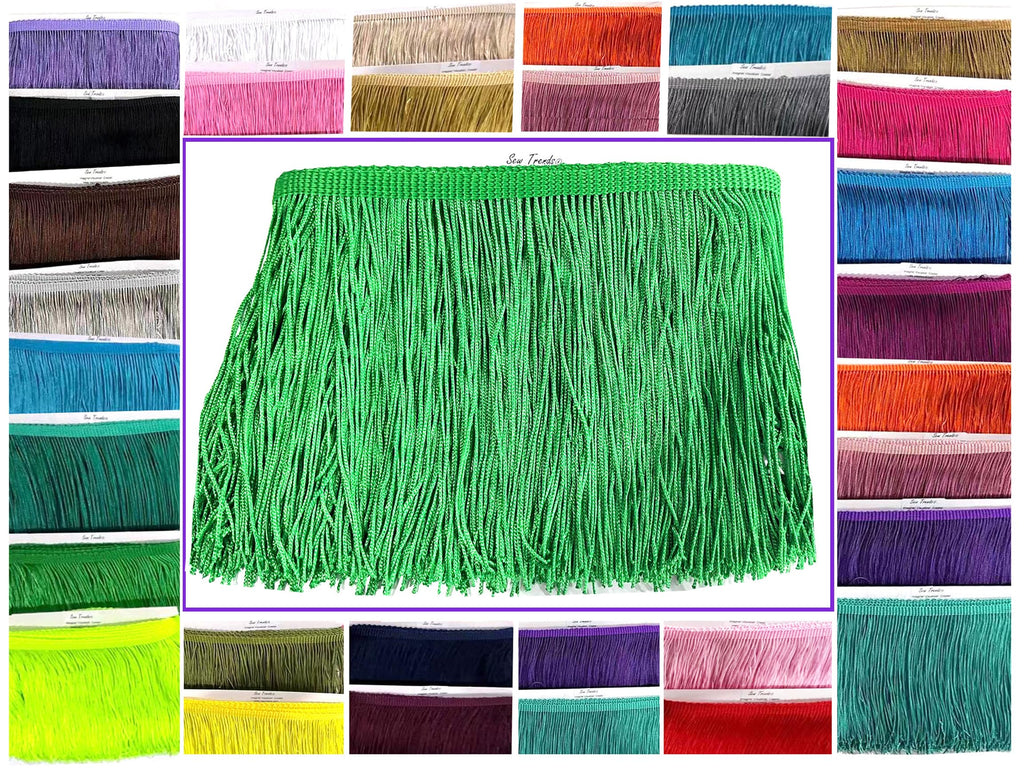 4" Long Chainette Fringe Thread Yarn Tassel Trim Braid Fringe for Crafts Sewing and Decor-Green - 5 Yards