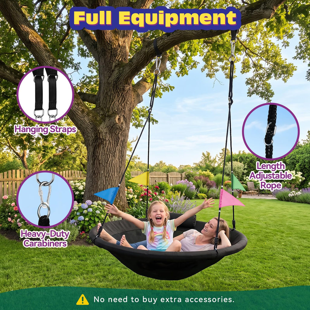 Tree Swing, 48 inch Saucer Swing for Kids, for Outdoor Backyard, Black