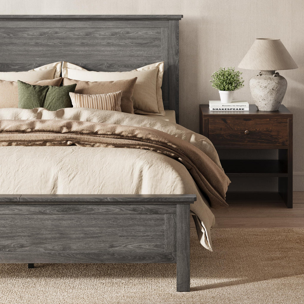 Farmhouse Platform Bed Frame with Headboard, Gray