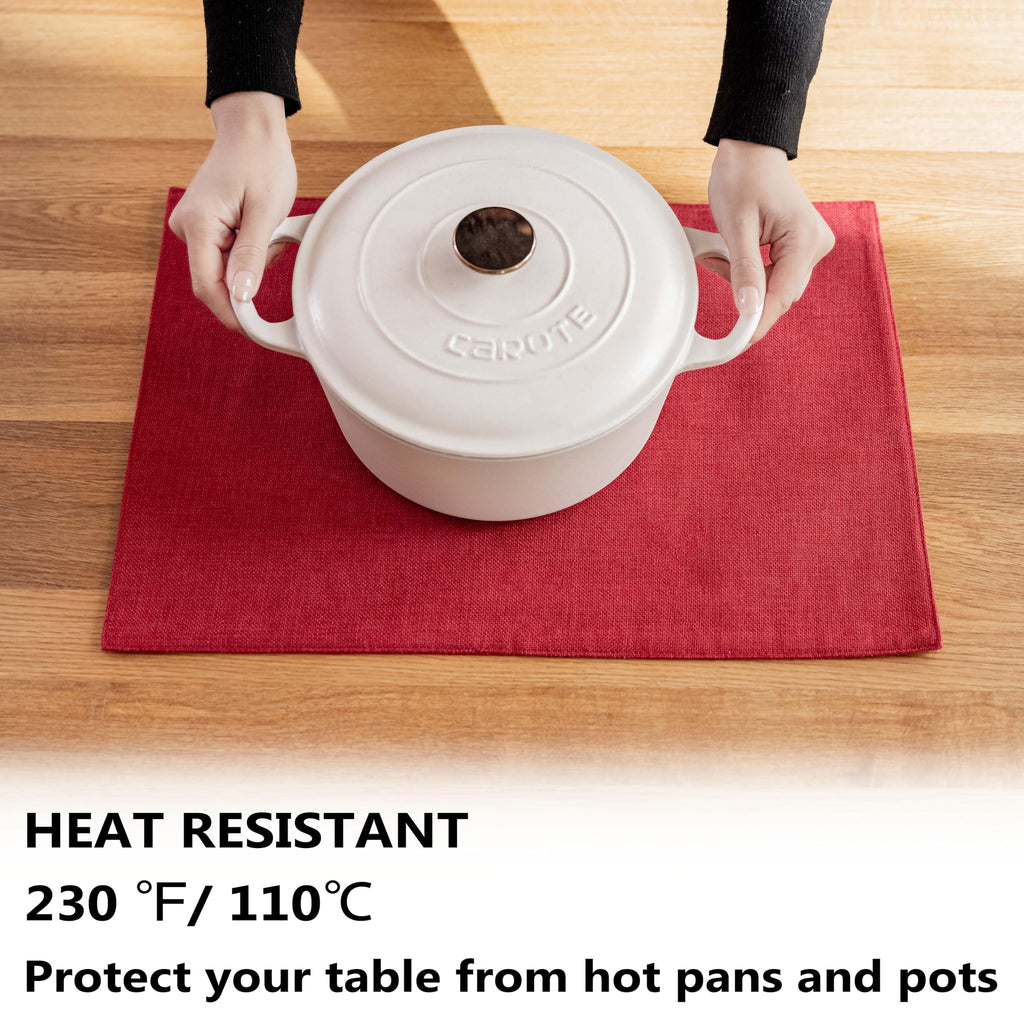 Placemats Set of 6 Red Linen Wipeable Place Mats Heat Resistant Cloth Placemats for Dining Table Restaurants Holiday