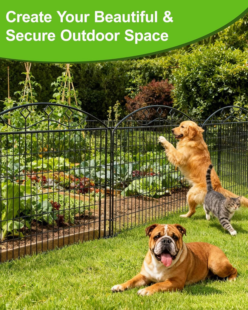 48in Extra Tall Garden Fence, 10-Panel Metal Animal Barrier, 24ft Long No Dig Temporary Fencing for Yard, Reusable
