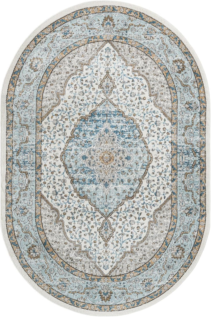 Nyla Collection Area Rug - Winner (6' 1" x 9' Oval Blue/Dark Gray)