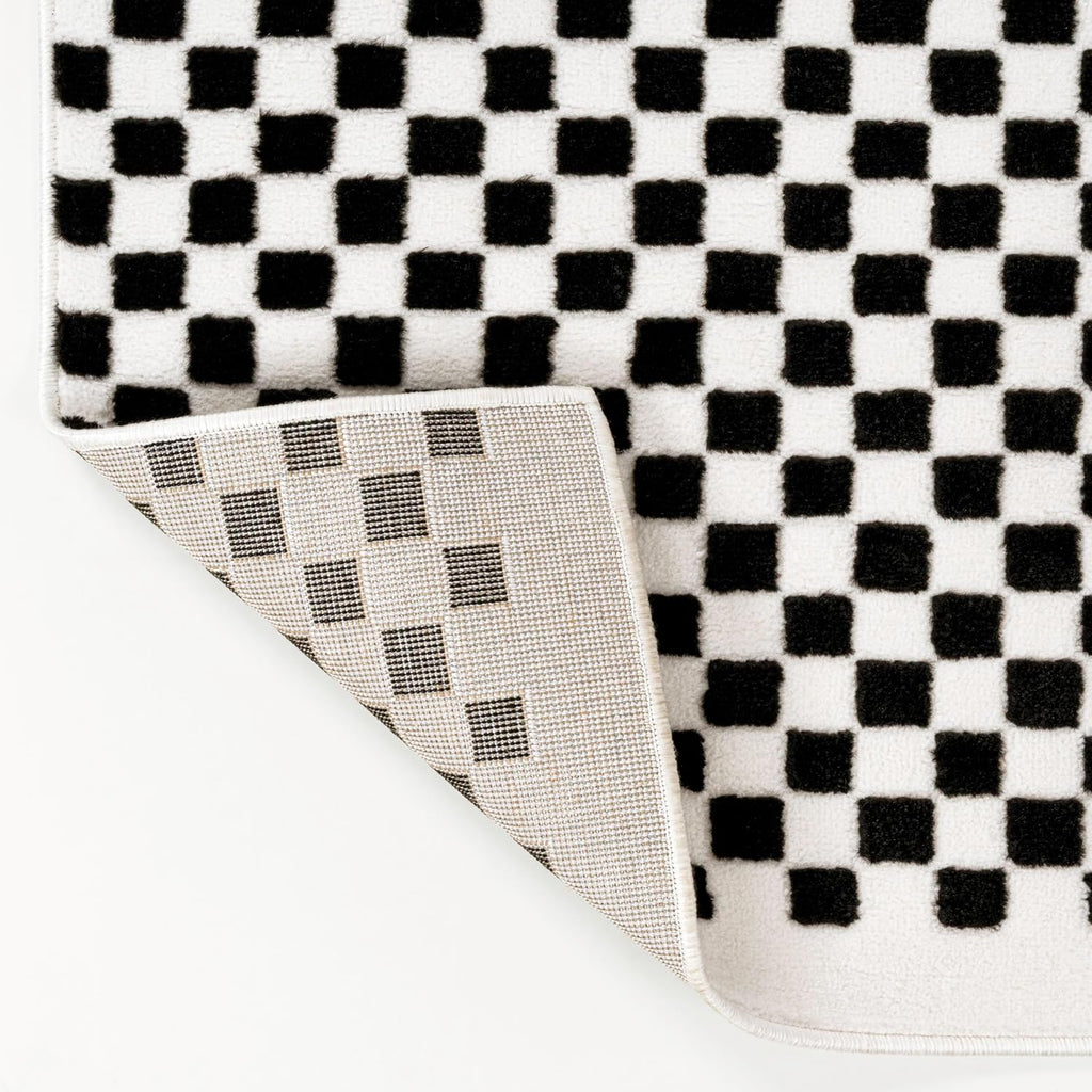 Finn High-Low Checkered Monotone Black/White Indoor Area Rug, Modern Minimalist, Non-Shedding, Stain Resistant