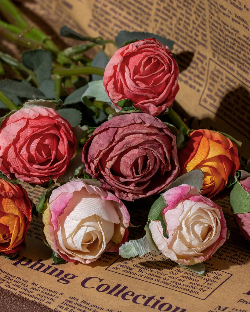 24pcs Artificial Vintage Roses Fake Silk Mini Rose Dusty Rose