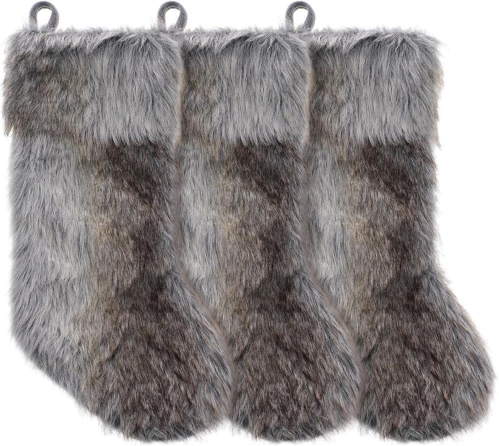 3 Pcs Christmas Stockings Faux Fur 20 Inch Holiday Fireplace