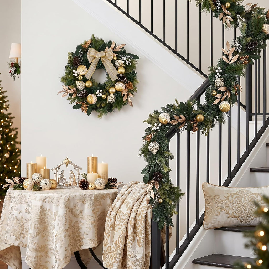 24" Prelit Christmas Wreath for Front Door with Light (Gold)