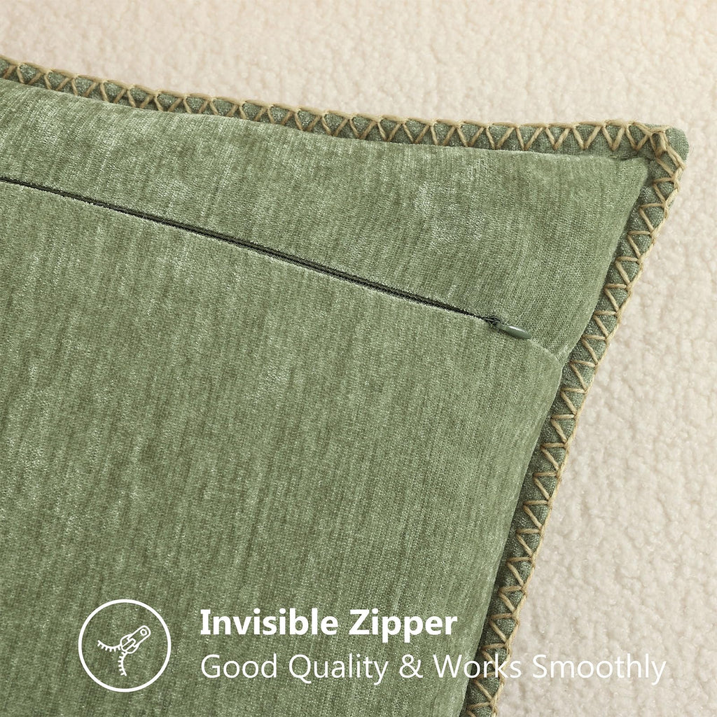 Soft Chenille Throw Pillow Covers 26x26 Set of 2 Olive Green
