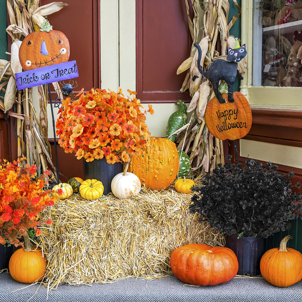 Artificial Fall Flowers Outdoor, UV Resistant Fake Mums Porch Decor