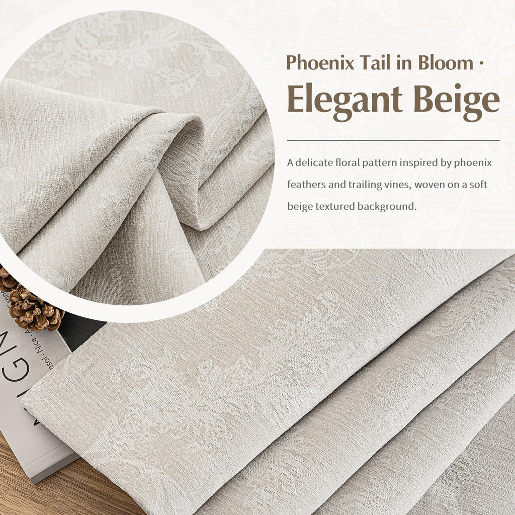Beige Floral Jacquard Blackout Curtains, 52X90 Inches, 2 Panels