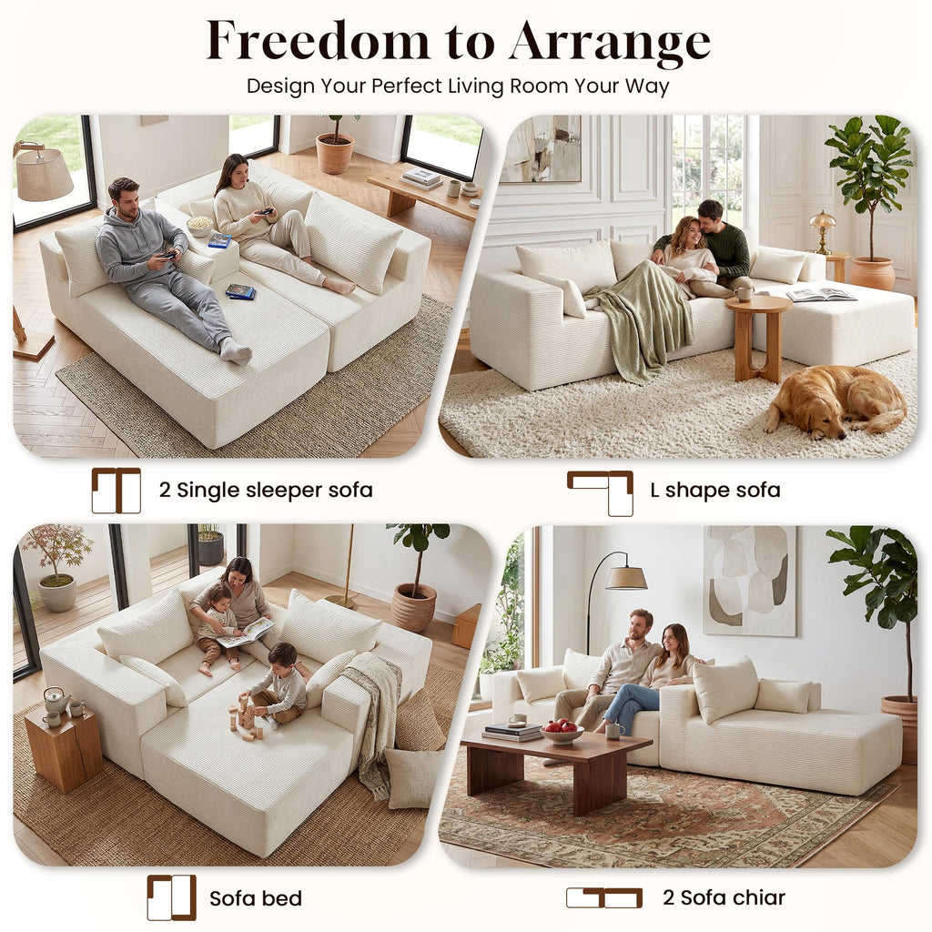 106" Cloud Sectional Boneless Couches, Modular L Shaped Couch with Deep Seat Oversized Left Facing Chaise, Memory
