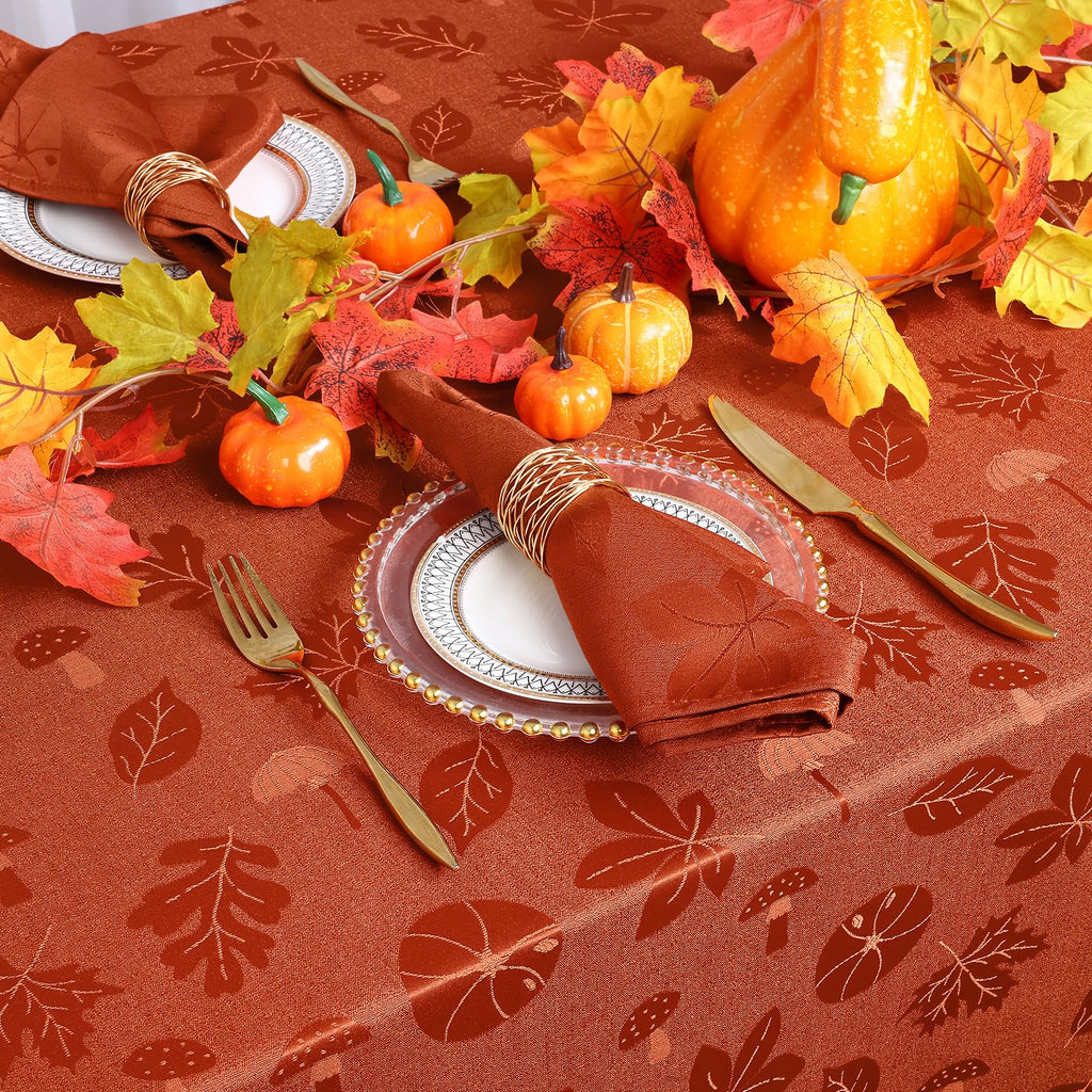 Rectangle Thanksgiving Tablecloth, Waterproof Jacquard Fall Table Cloth, Damask Cloth Table Cover for Harvest Decor