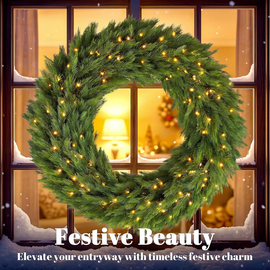 48 in Pre-Lit Norwegian Spruce Artificial Christmas Wreath, Green